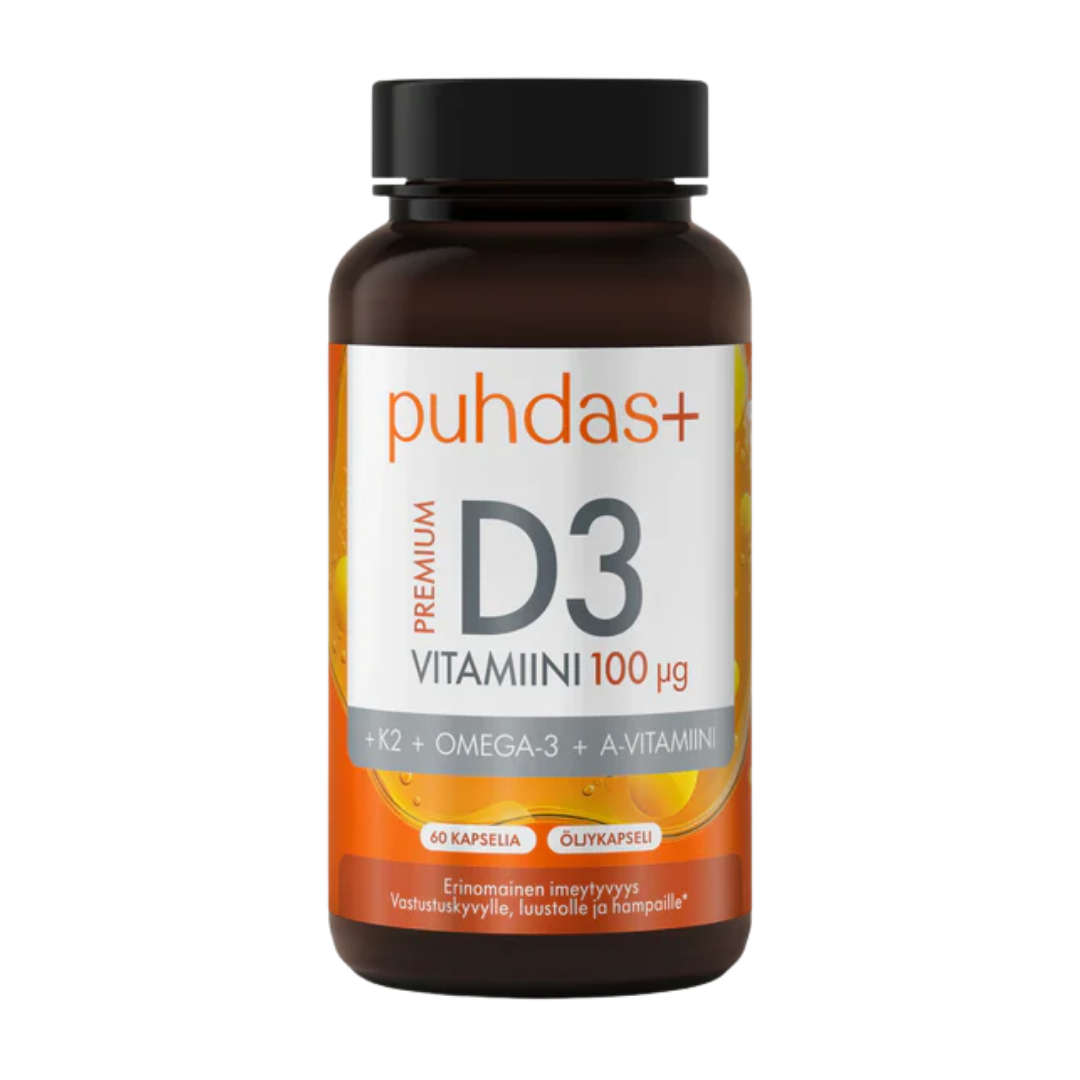 Puhdas+ Premium D3-vitamiini 100 µg 60 kaps.