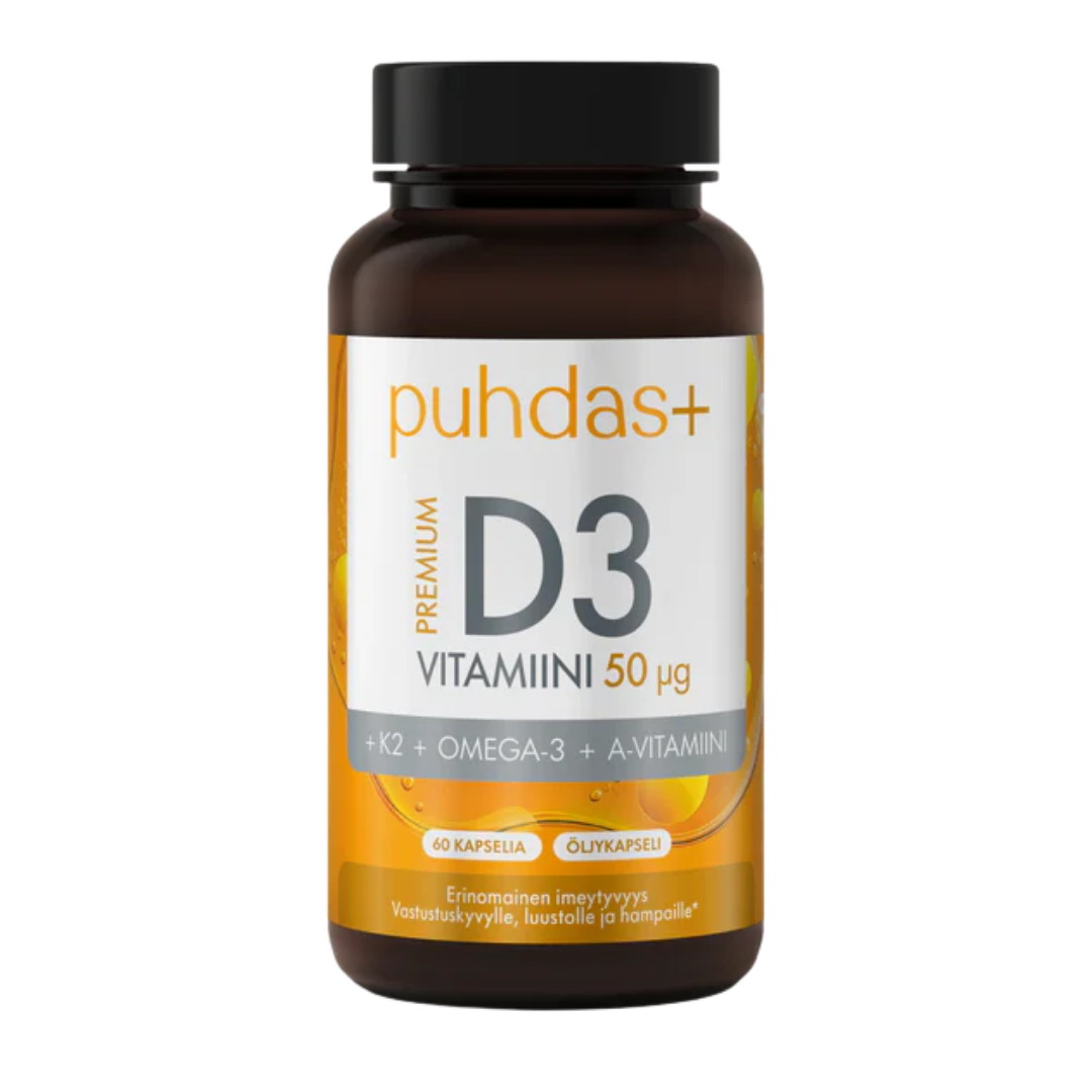 Puhdas+ Premium D3-vitamiini 50 µg 60 kaps.