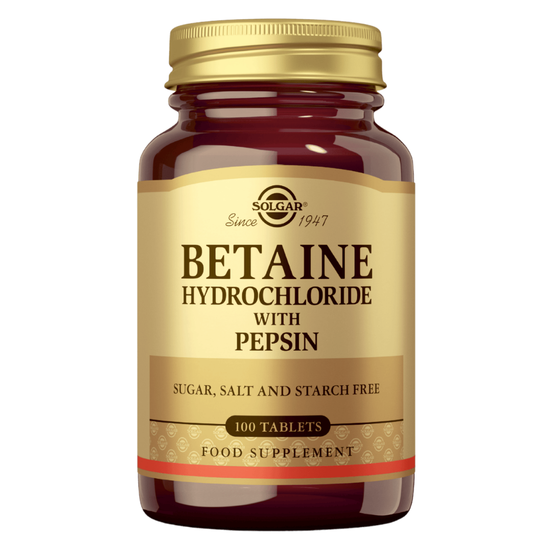 Solgar Betaine - Betaiinihydrokloridi + Pepsiini 100 tabl.