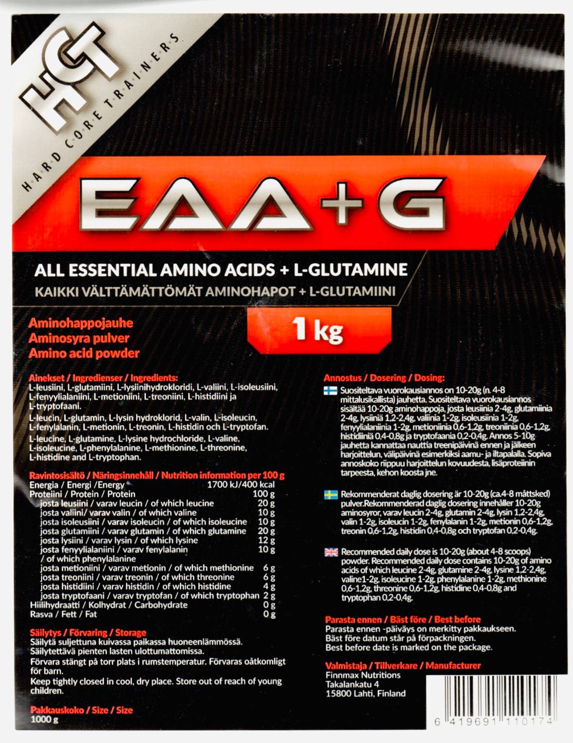 Finnmax HCT EAA+G - Aminohappojauhe 1000 g - Sinunapteekki.fi