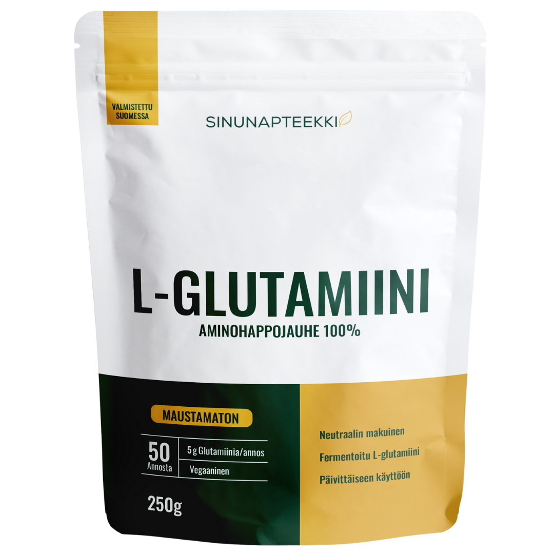 Sinunapteekin L-Glutamiini, mustamaton, 250 g pussi, sinunapteekki.fi