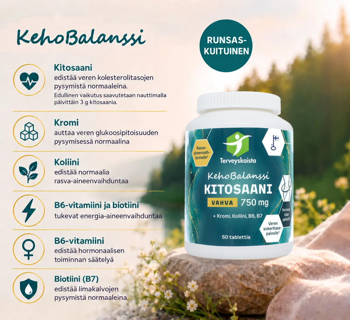 Terveyskaista KehoBalanssi Kitosaani 500 mg 60 tabl.