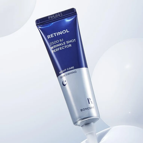 BONCEPT Retinol 2500IU Wrinkle Shot Perfector on tehokas retinolia sisältävä täsmähoito, joka on suunniteltu erityisesti näkyvien juonteiden, epätasaisen ihotekstuurin ja laajentuneiden ihohuokosten hoitoon.