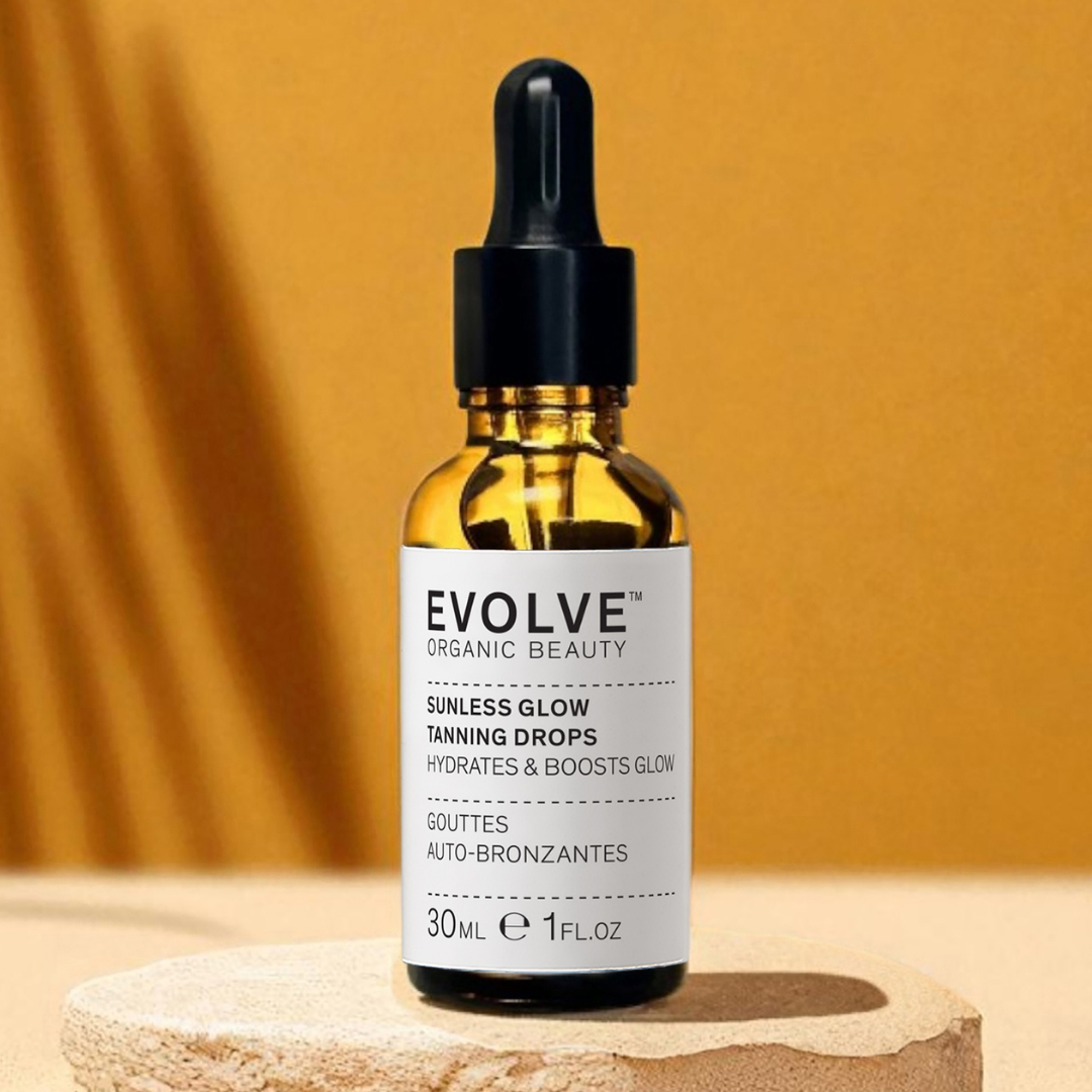 Päivettävät ja kosteuttavat Evolve Organic Beauty Sunless Glow Tanning Drops -itseruskettavat tipat 