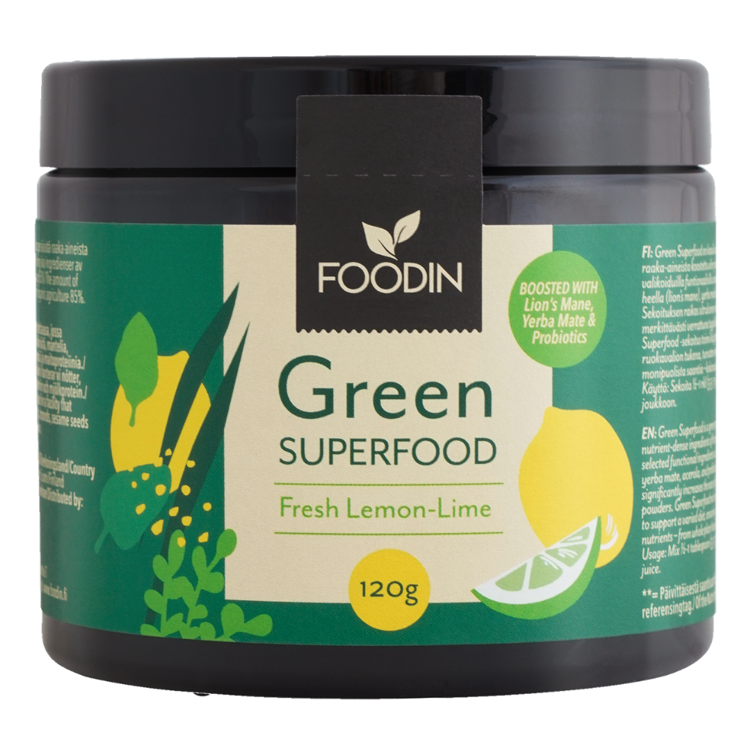 Foodin Green Superfood Fresh Lemon-Lime - Viherjauhesekoitus 120 g - Sinunapteekki.fi