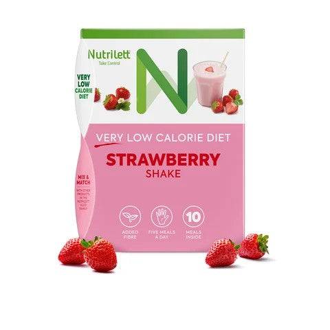 Nutrilett VLCD Strawberry Shake - Mansikanmakuinen pirtelö 10 annospussia - Sinunapteekki.fi