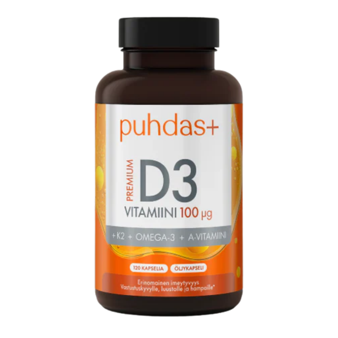 Puhdas+ Premium D3-vitamiini 100 µg 120 kaps.