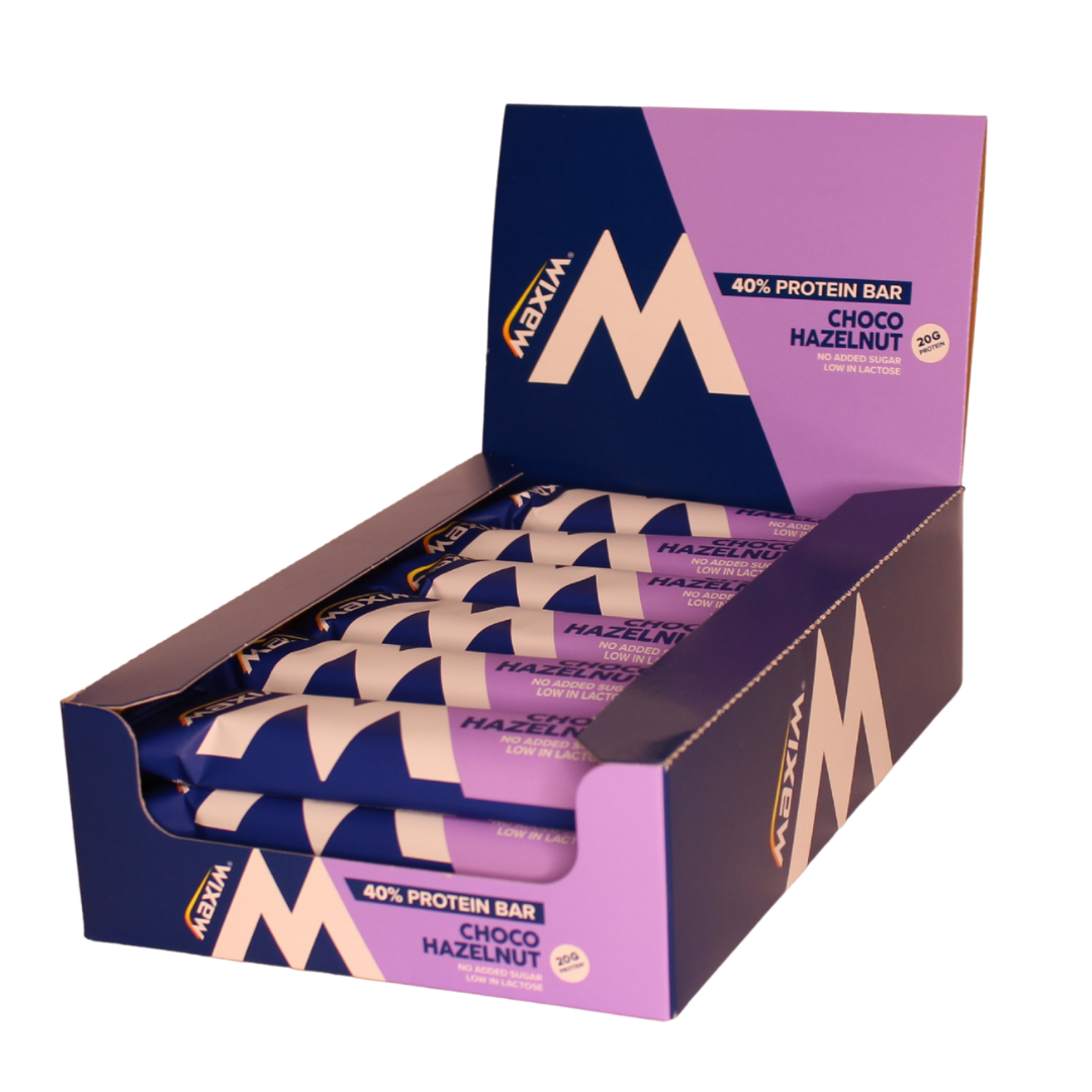 Maxim Protein Bar Choco Hazelnut - Suklaa & Hasselpähkinä Proteiinipatukka 18 x 50 g TUKKUPAKKAUS - Päiväys - 01/2027 - HUOM! Pakkaus vaurioitunut, tuote käyttökelpoinen