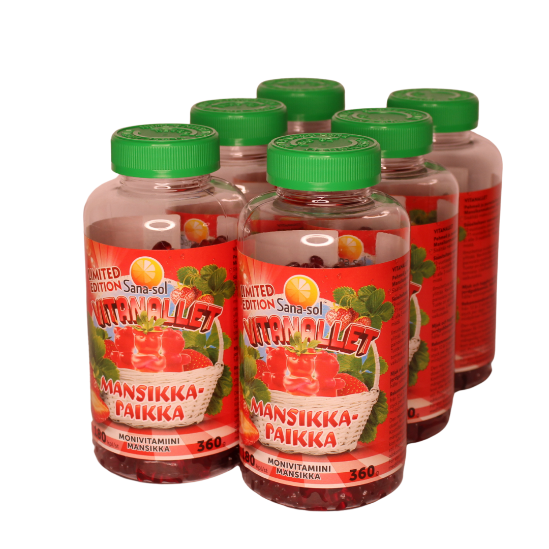 Sana-Sol Vitanallet Mansikkapaikka - Monivitamiini TUKKUPAKKAUS 6 x 180 kpl