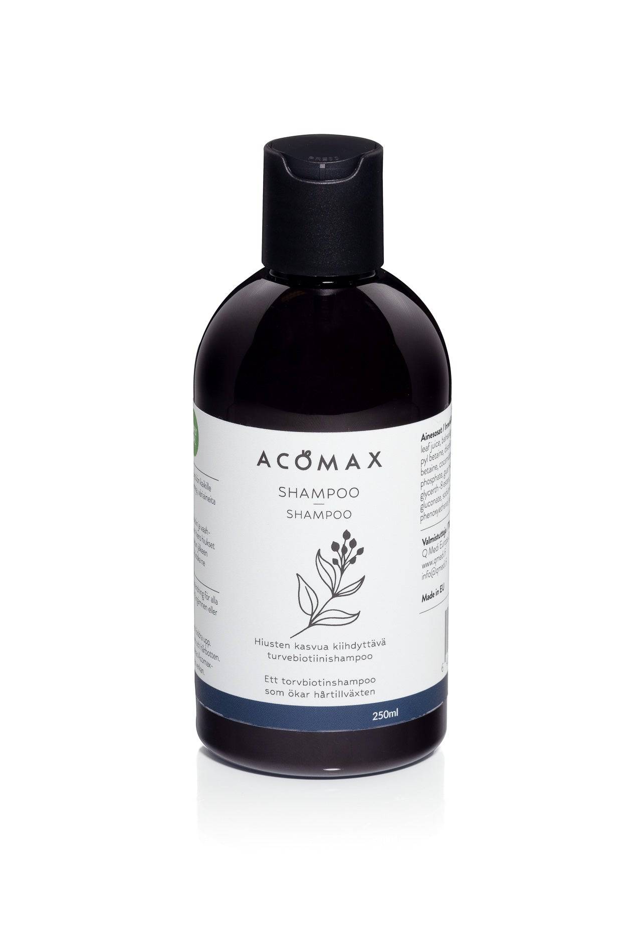 Acomax Shampoo - Hiusten kasvua kiihdyttävä turvebiotiinishampoo 250 ml - Sinunapteekki.fi
